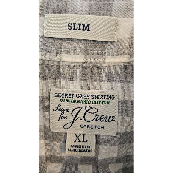J. Crew Mens Size XL Slim Fit Stretch Organic Cotton Gray White Gingham Check - Picture 5 of 7